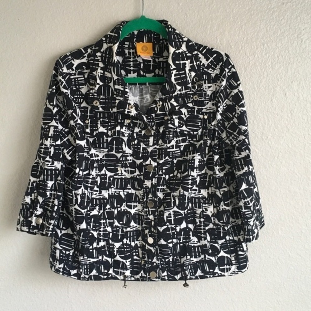 Ruby Rd. Black and White Graphic Jean Jacket